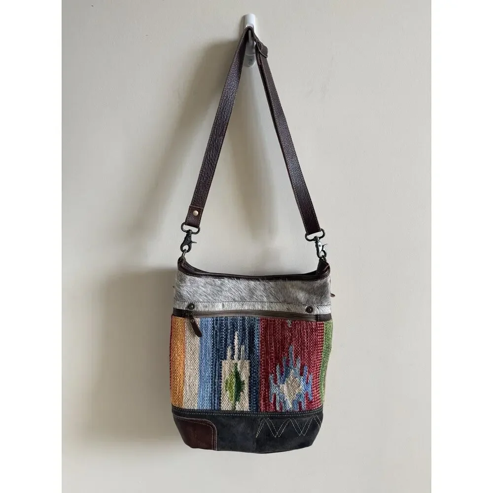 Myra Bag Technicolor‎ Cotton Rug Shoulder Bag Purse Bohemian Western Cowhide